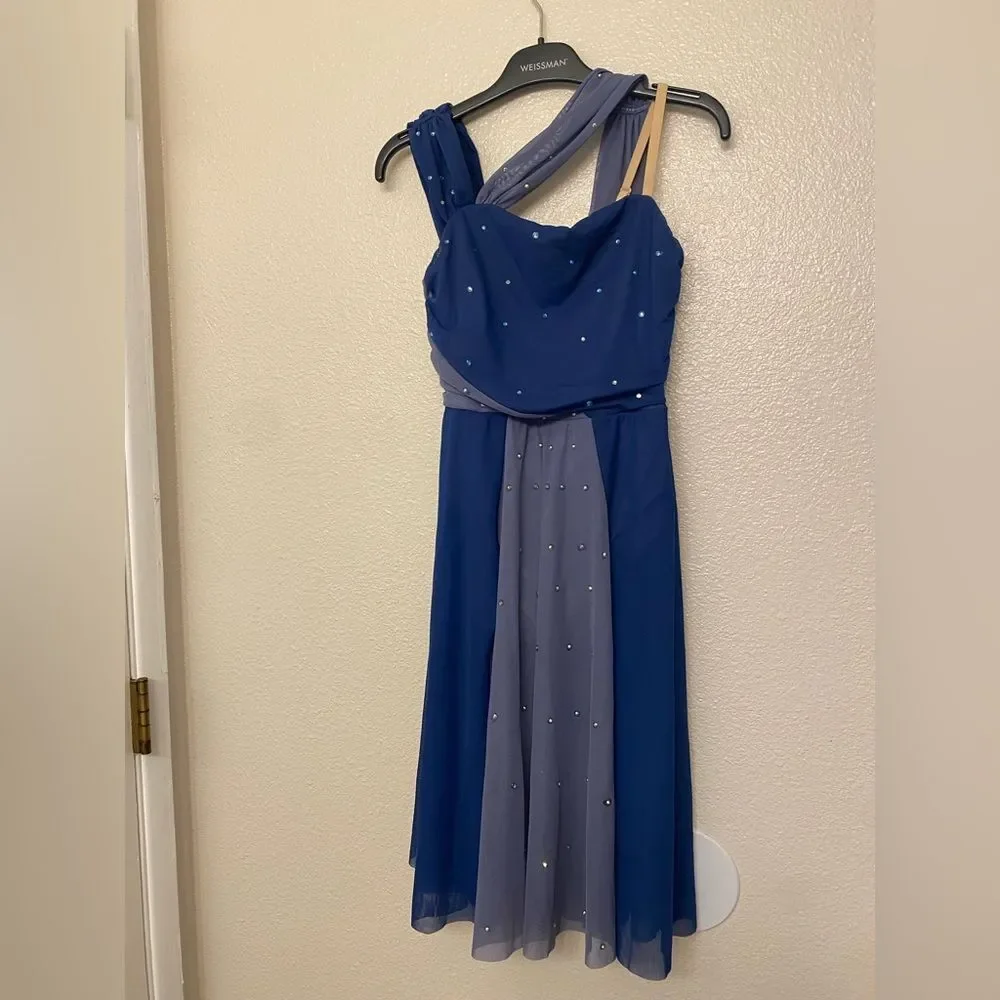WEISSMAN Dance Costume custom solo blue  Two Color Asymmetrical Dress D11097 LC